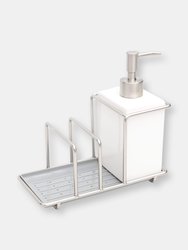 Michael Graves Design Steel Kitchen Sink Caddy Station with 10 Ounce Ceramic Soap Dispenser, Satin Nickel