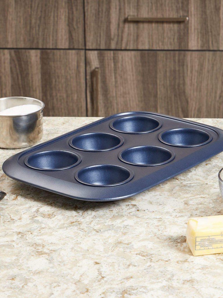 Michael Graves Design Textured Non-Stick 6 Cup Carbon Steel Muffin Pan, Indigo