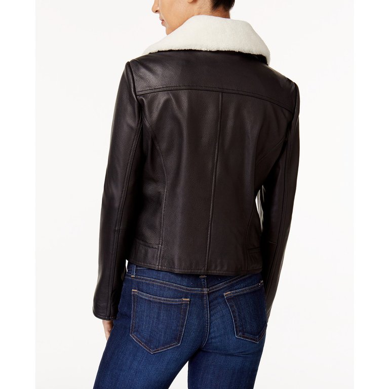 Black Leather Jacket With Shearling Collar
