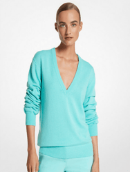 Cashmere Crushed-Sleeve Sweater - Seafoam