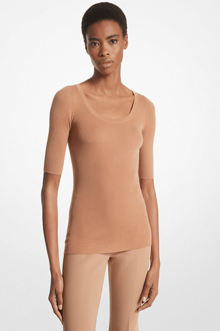 Cashmere Three-Quarter Sleeve Sweater - Suntan