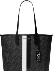 Eliza Large East/West Open Tote, Black/Optic White