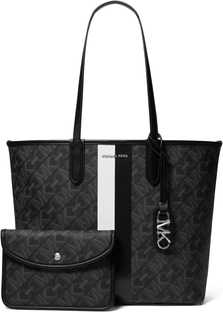 Eliza Large East/West Open Tote, Black/Optic White - Black