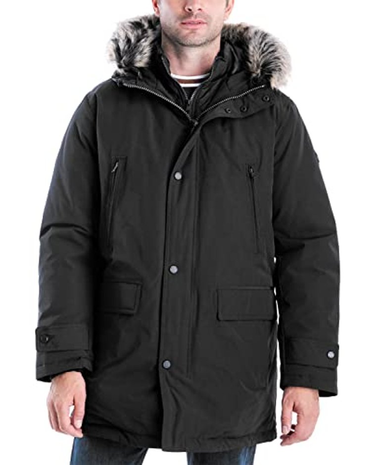 Men MMK791896 Heavyweight Hooded Snorkel Parka Coat With Bib Black