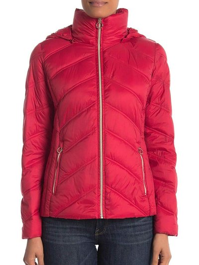 Michael Kors Red Chevron Hooded Down Quilted Packable Coat Jacket product
