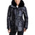 Shiny Down Belted Faux Fur Collar Quilted Coat Jacket - Black - Black