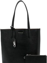 Women Black North South Pebbled Leather Tote Bag - Black