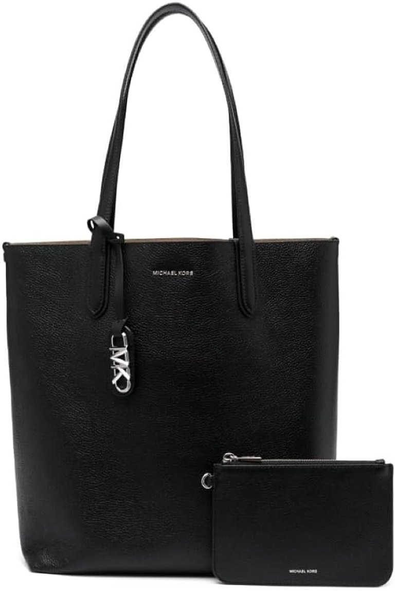 Women Black North South Pebbled Leather Tote Bag - Black