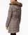 Women Flannel Down 3/4 Puffer Coat With Faux Fur and Hood