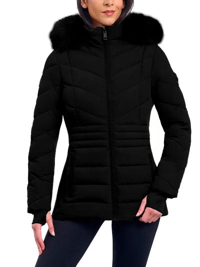 Michael Kors Women's Black Chevron Faux Fur Hooded Coat product