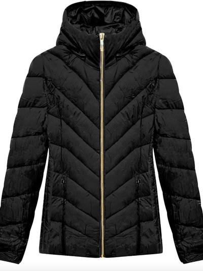 Michael Kors Women's Black Chevron Quilted Short Packable Jacket Coat product