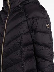 Women's Black Chevron Quilted Short Packable Jacket Coat
