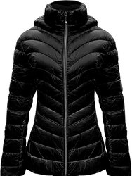 Women's Black Down Hooded Packable Coat Jacket - Black