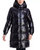 Women's Black Down Shiny Hooded Puffer Coat 3/4 Length With Insert Vest - Black