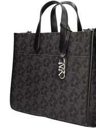 Women's Black Embossed Logo Gigi Large Tote Handbag - Black