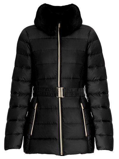Michael Kors Women's Black Faux Fur Collar Belted Lightweight Down Puffer Coat product