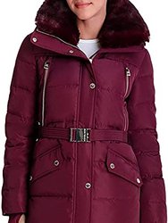 Women's Mid-length Down coat-Dark Ruby - Red