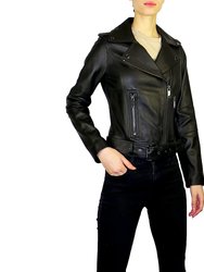 Women's Moto Leather Jacket-Scarlet