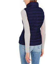 Women's Navy Blue Down Sleeveless Puffer Vest With Removable Hood