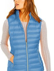 Women's South Pacific Blue Down Puffer Vest With Removable Hood - Blue