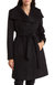 Wool Belted Wrap Solid Black Coat - Black