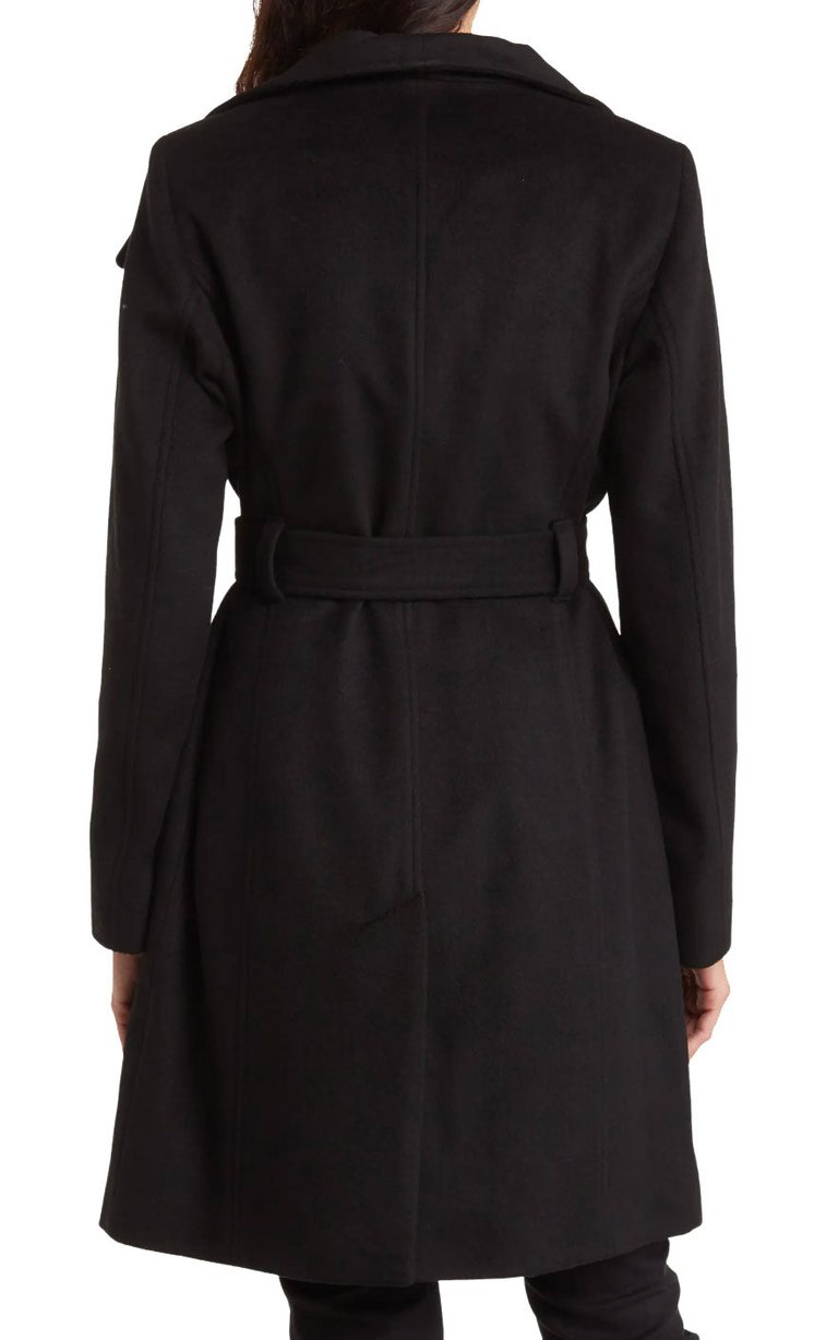 Wool Belted Wrap Solid Black Coat