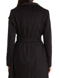 Wool Belted Wrap Solid Black Coat
