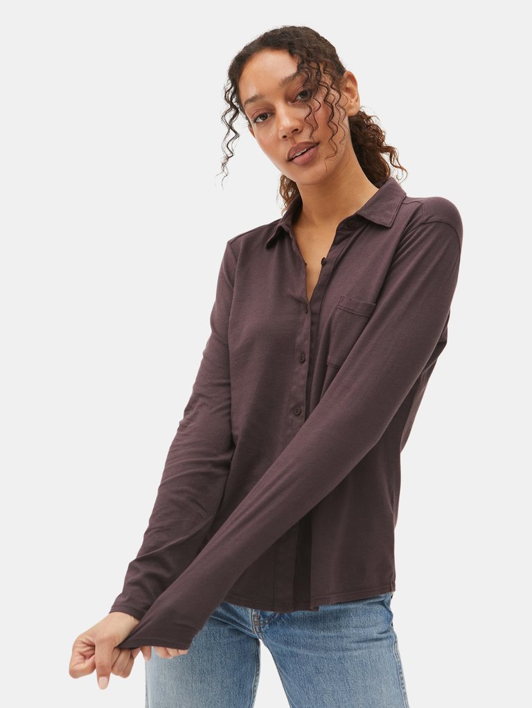 Harley Long Sleeve Button Up Top - Oak