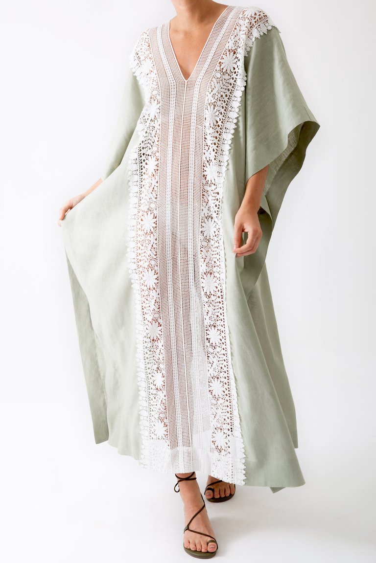 Brea Caftan with New Flower Lace in Sage - Sage