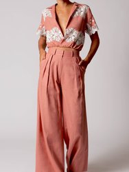 Brooklyn Cloisters Embroidery Linen Wrap Top - Dusty Rose - Dusty Rose