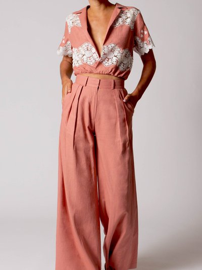 Miguelina Brooklyn Cloisters Embroidery Linen Wrap Top - Dusty Rose product