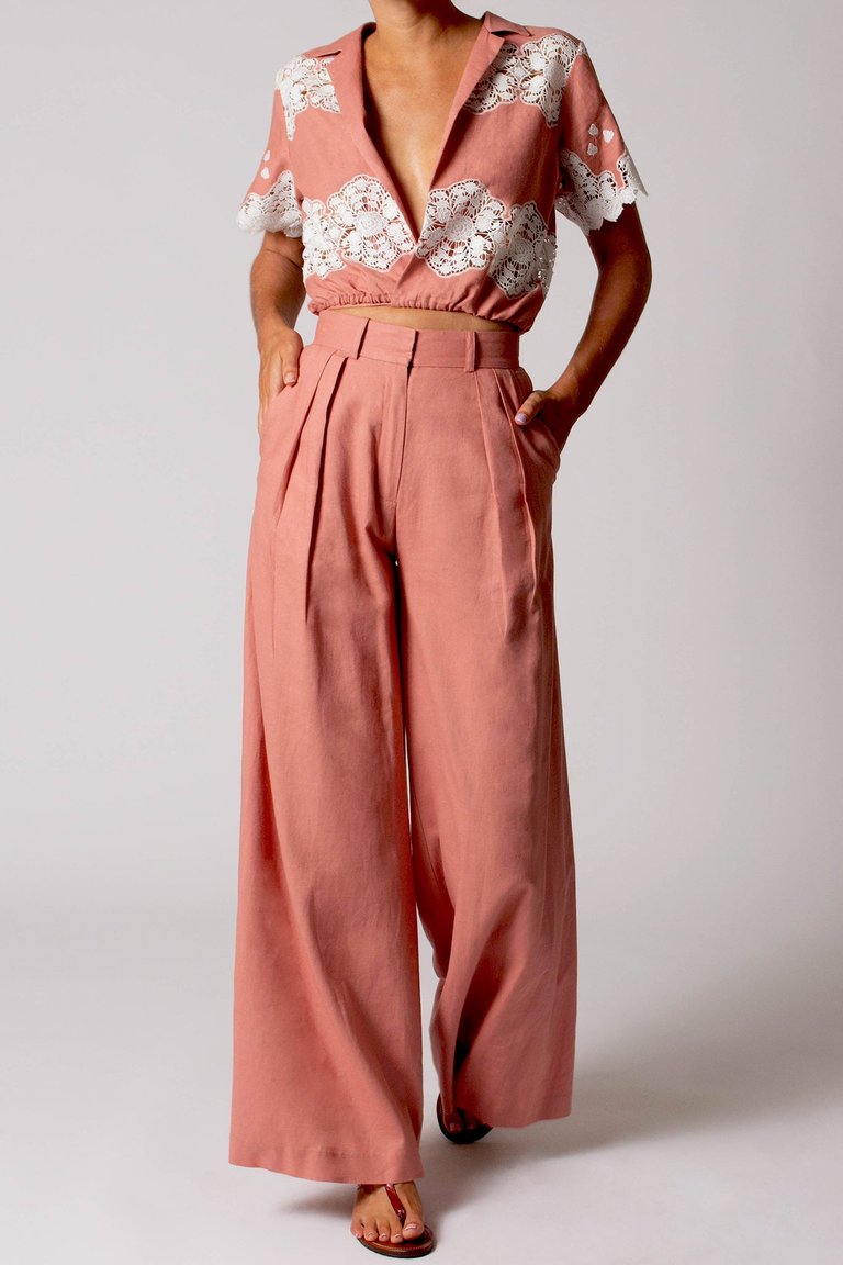 Brooklyn Cloisters Embroidery Linen Wrap Top - Dusty Rose - Dusty Rose