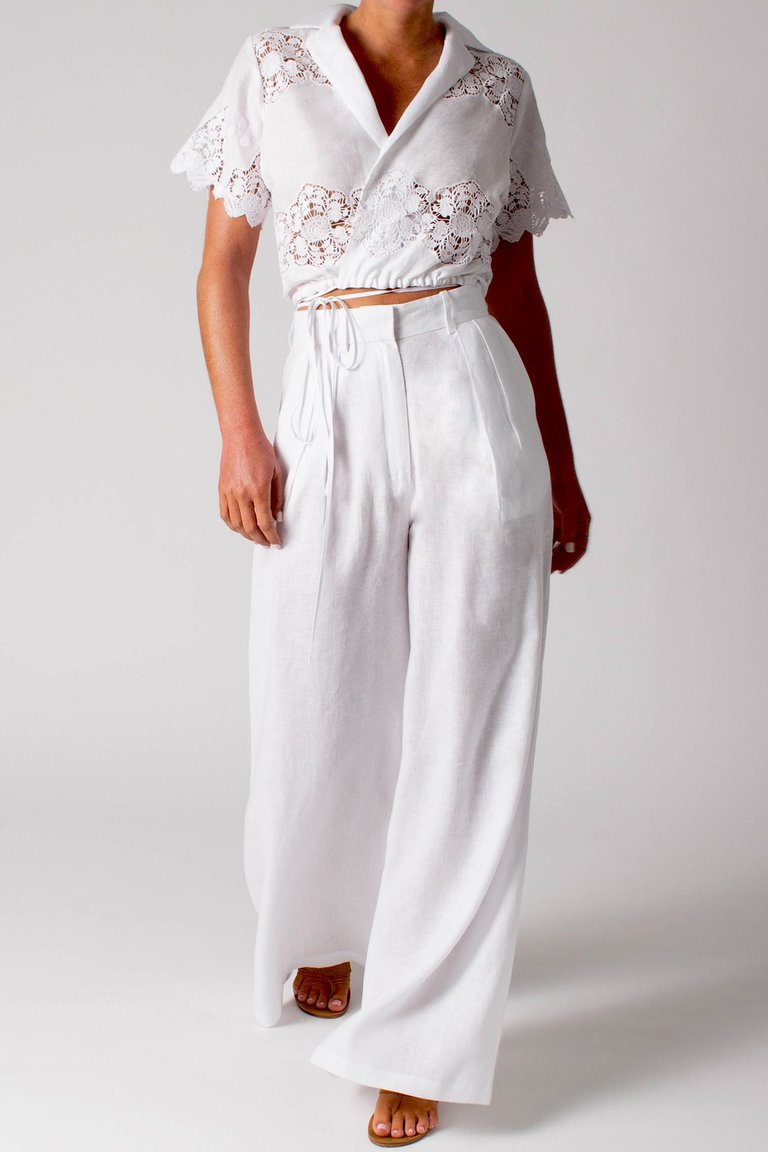 Brooklyn Cloisters Embroidery Linen Wrap Top - Pure White - Pure White