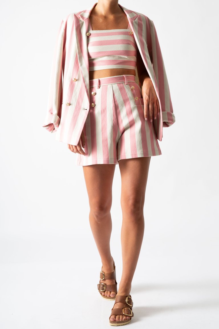 Chiara Oversized Striped Cotton Blazer - Pink Stripe