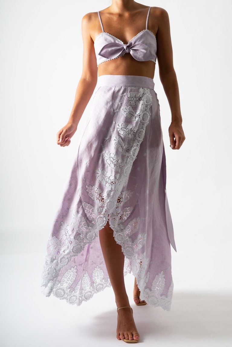 Clarice Embroidered Wrap Skirt in Lavender - Lavender