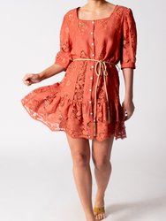 Dixie Lotus Embroidery Dress - Rust