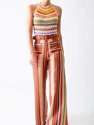 Malen Knit Halter Top - Multi-color stripes