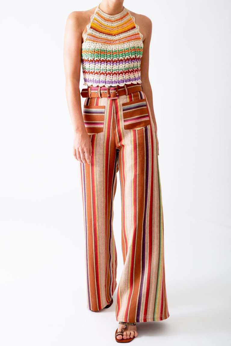 Malen Knit Halter Top - Multi-color stripes