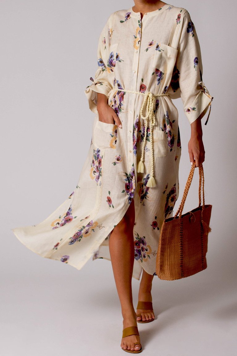 Paisley Linen Bouquet Dress - Vanilla