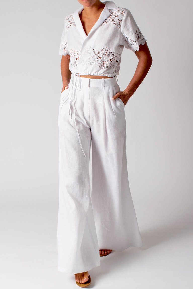 River Pleated Linen Pants - Pure White - Pure White