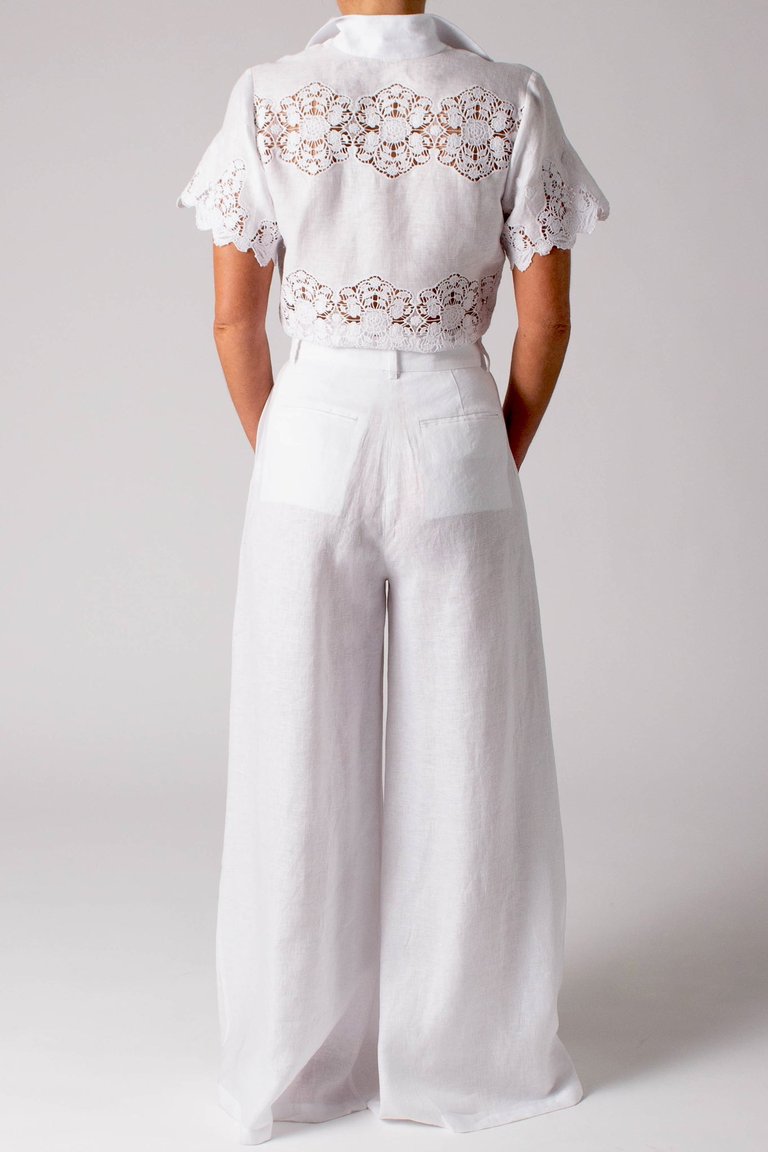 River Pleated Linen Pants - Pure White