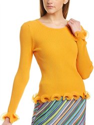 Wired Edge Ribbed Knit Pullover Sweater - Tangerine