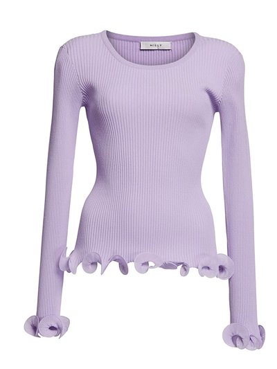 MILLY Women's Lavender Wired Edge Ribbed Knit Pullover Sweater product