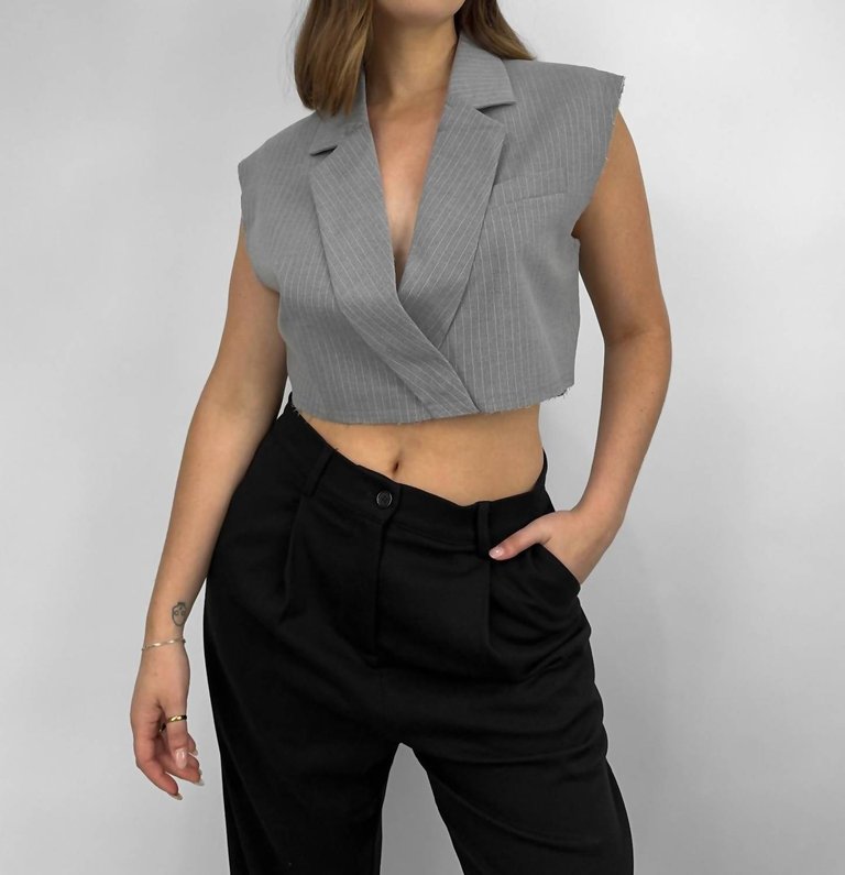 Boxy Wrap Pinstripe Vest Top In Grey