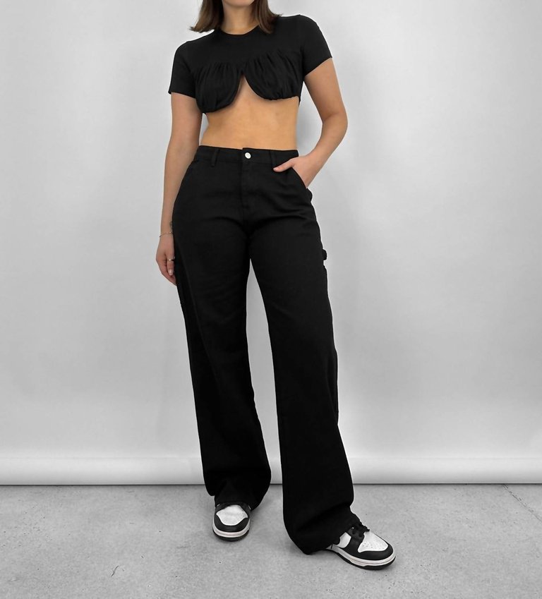 Crew Neck Cropped Underwire Tee In Black - Black