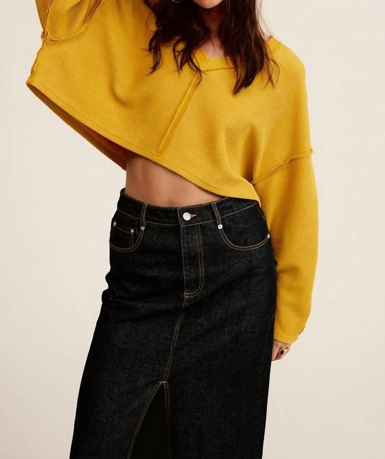 Long Sleeve Loose Crop Top In Mustard - Mustard