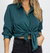 Pine Silky Button Front Blouse Top In Blue - Blue