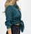 Pine Silky Button Front Blouse Top In Blue