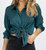 Pine Silky Button Front Blouse Top In Blue