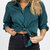 Pine Silky Button Front Blouse Top In Blue